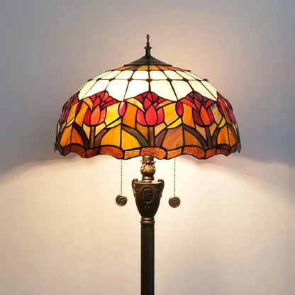 Dia40cm Red Tulip Art Lampshade Tiffany Stained Glass Floor Lamp Classical Tiffany Lamp