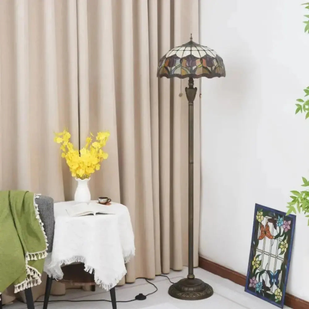 Dia40cm Red Tulip Art Lampshade Tiffany Stained Glass Floor Lamp Classical Tiffany Lamp