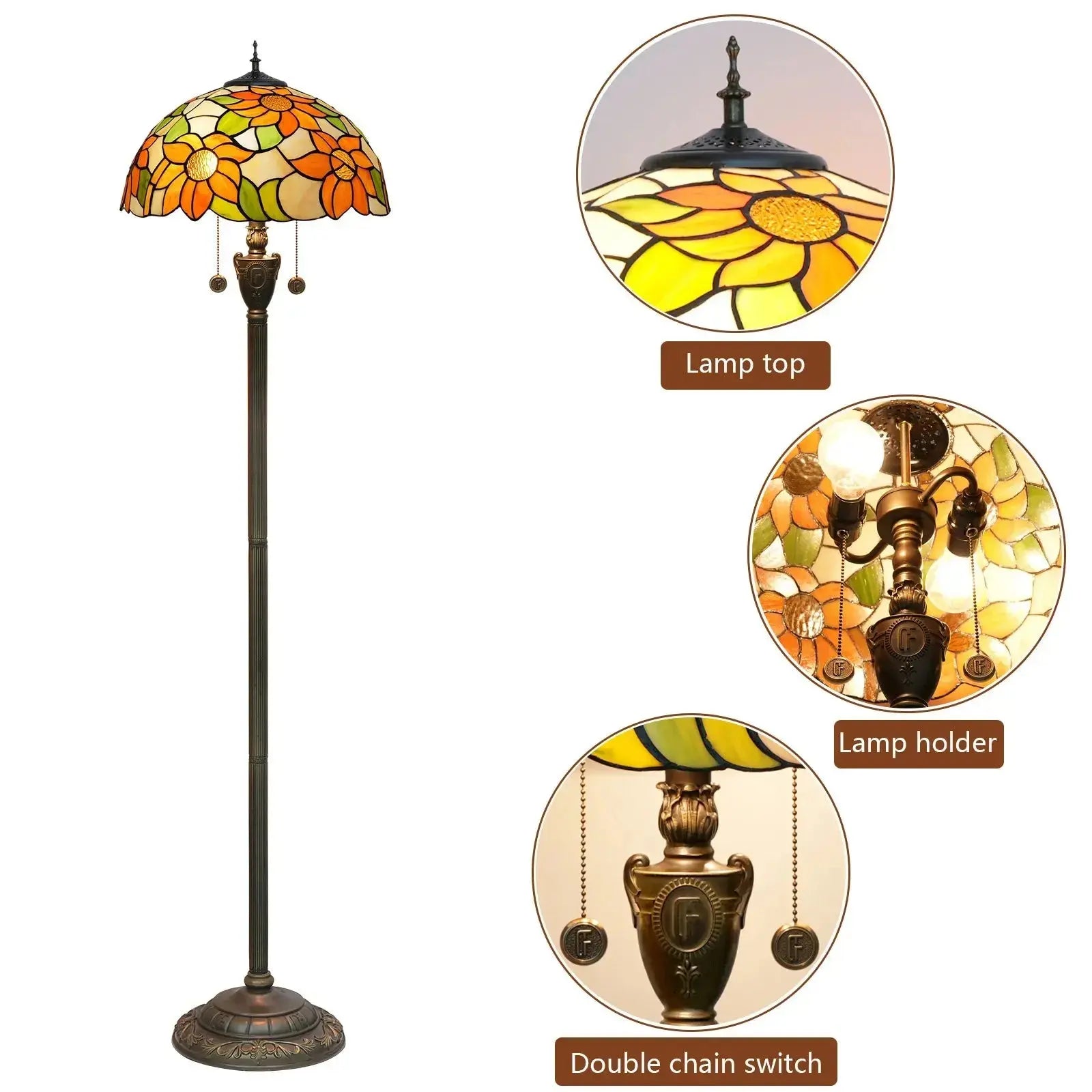 Dia40cm Sunflower Tiffany Lamp Lampshade Vintage Stained Glass Floor Lamps Classical Tiffany Lamp
