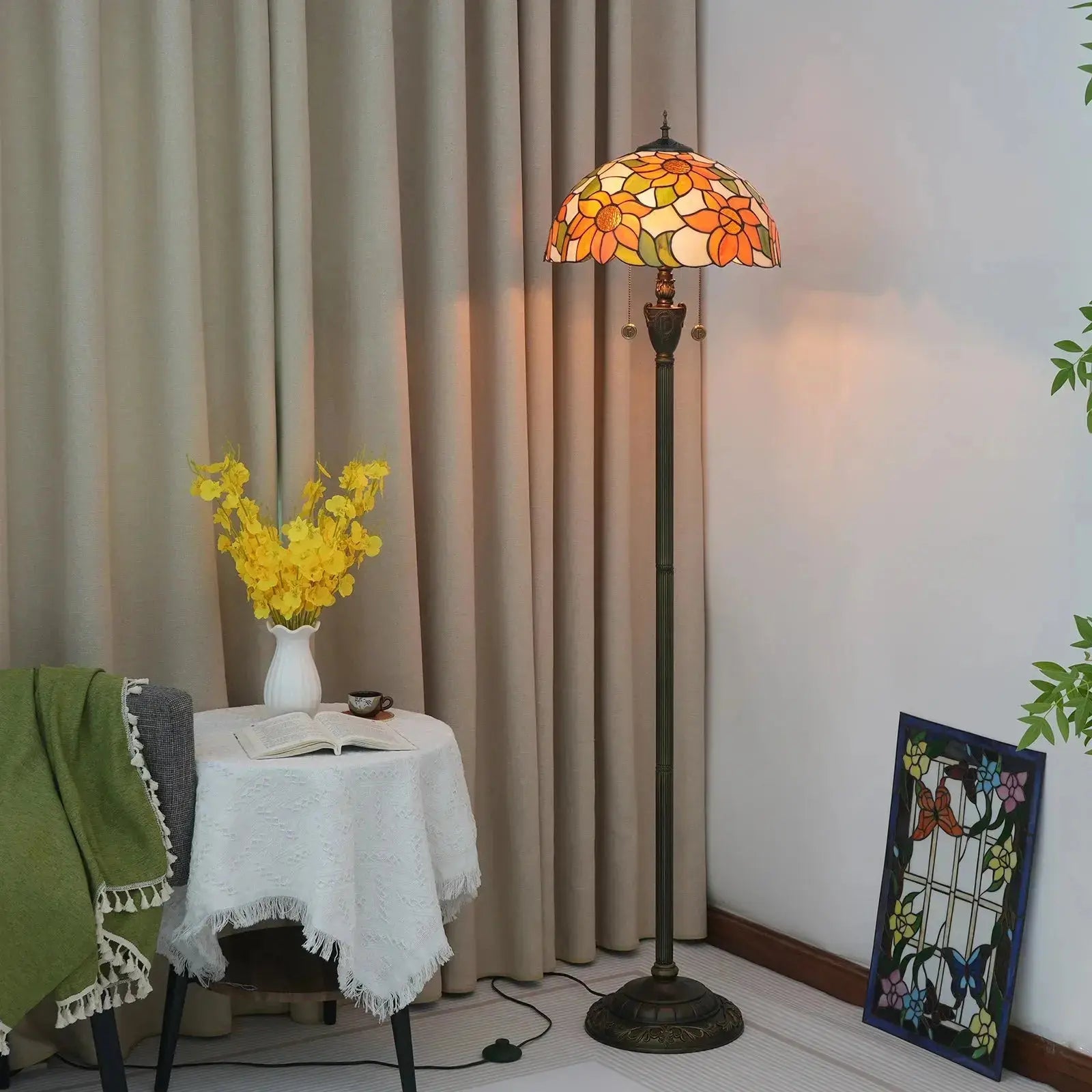 Dia40cm Sunflower Tiffany Lamp Lampshade Vintage Stained Glass Floor Lamps Classical Tiffany Lamp
