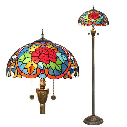 Dia40cm Tiffany Floor Lamps Antique Stained Glass Red Rose Lampshade Vintage Light Classical Tiffany Lamp