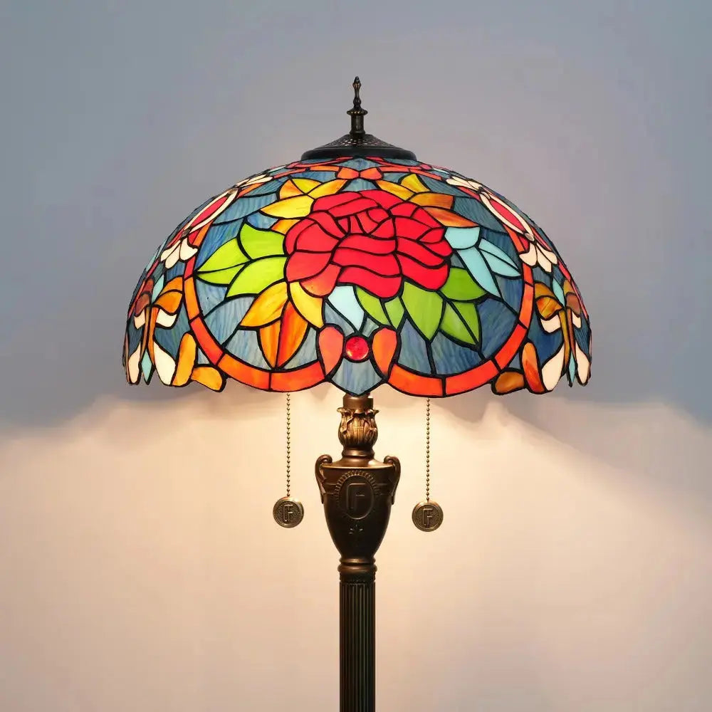 Dia40cm Tiffany Floor Lamps Antique Stained Glass Red Rose Lampshade Vintage Light Classical Tiffany Lamp
