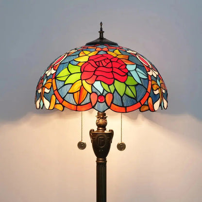 Dia40cm Tiffany Floor Lamps Antique Stained Glass Red Rose Lampshade Vintage Light Classical Tiffany Lamp