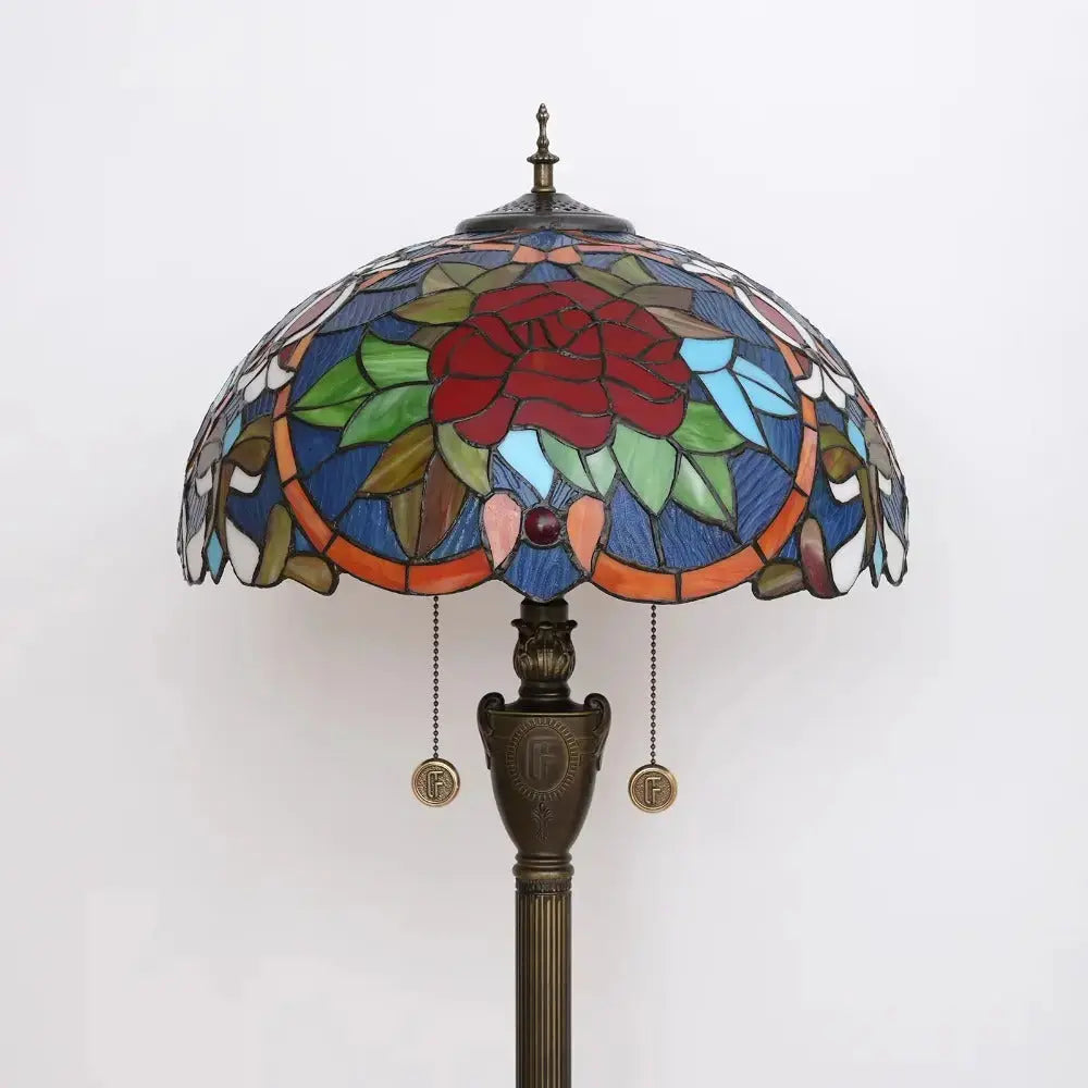 Dia40cm Tiffany Floor Lamps Antique Stained Glass Red Rose Lampshade Vintage Light Classical Tiffany Lamp