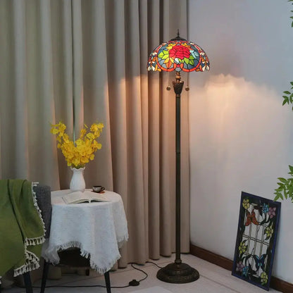 Dia40cm Tiffany Floor Lamps Antique Stained Glass Red Rose Lampshade Vintage Light Classical Tiffany Lamp