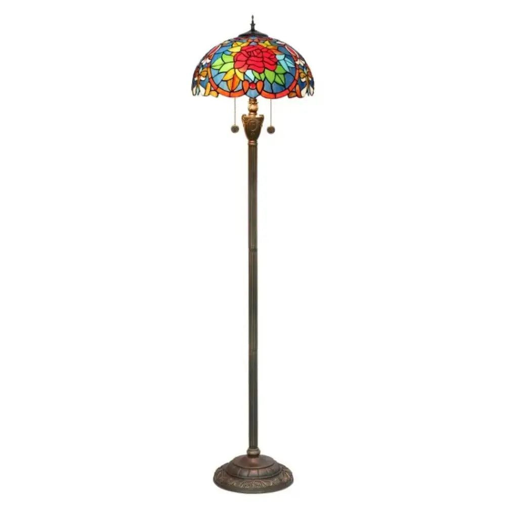 Dia40cm Tiffany Floor Lamps Antique Stained Glass Red Rose Lampshade Vintage Light Classical Tiffany Lamp