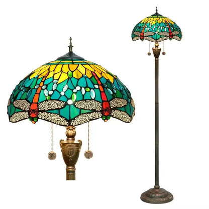 Dia40cm Tiffany Green Dragonfly Lampshade Antique Stained Glass Floor Lamps Classical Tiffany Lamp