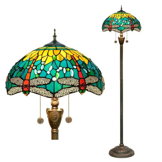 Dia40cm Tiffany Green Dragonfly Lampshade Antique Stained Glass Floor Lamps Classical Tiffany Lamp