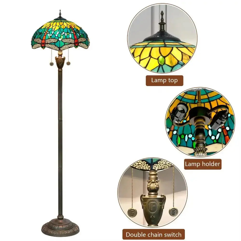 Dia40cm Tiffany Green Dragonfly Lampshade Antique Stained Glass Floor Lamps Classical Tiffany Lamp