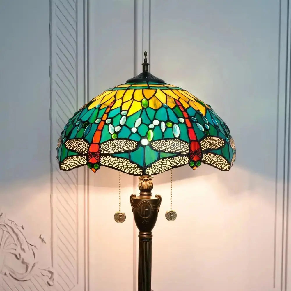 Dia40cm Tiffany Green Dragonfly Lampshade Antique Stained Glass Floor Lamps Classical Tiffany Lamp