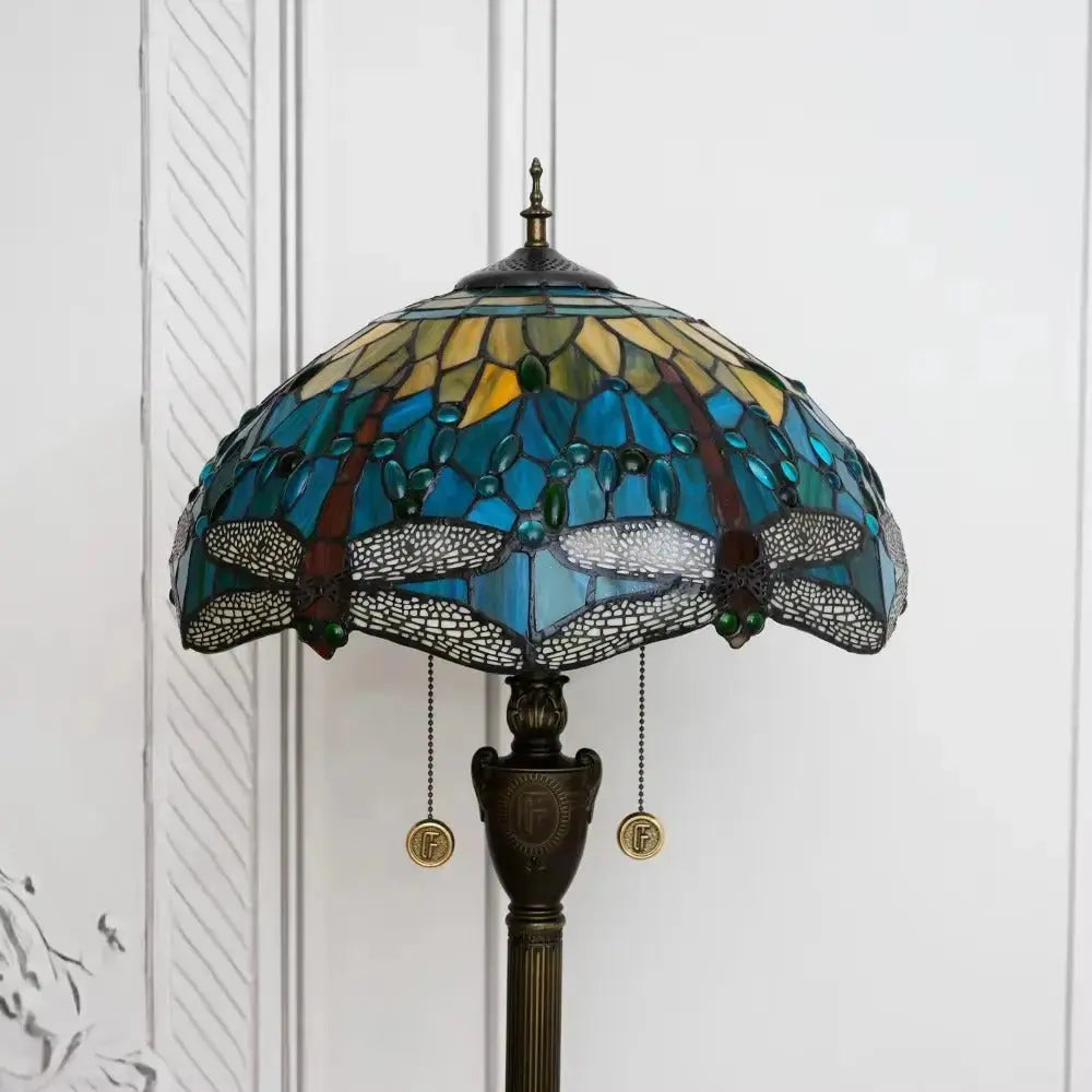 Dia40cm Tiffany Green Dragonfly Lampshade Antique Stained Glass Floor Lamps Classical Tiffany Lamp