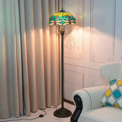 Dia40cm Tiffany Green Dragonfly Lampshade Antique Stained Glass Floor Lamps Classical Tiffany Lamp