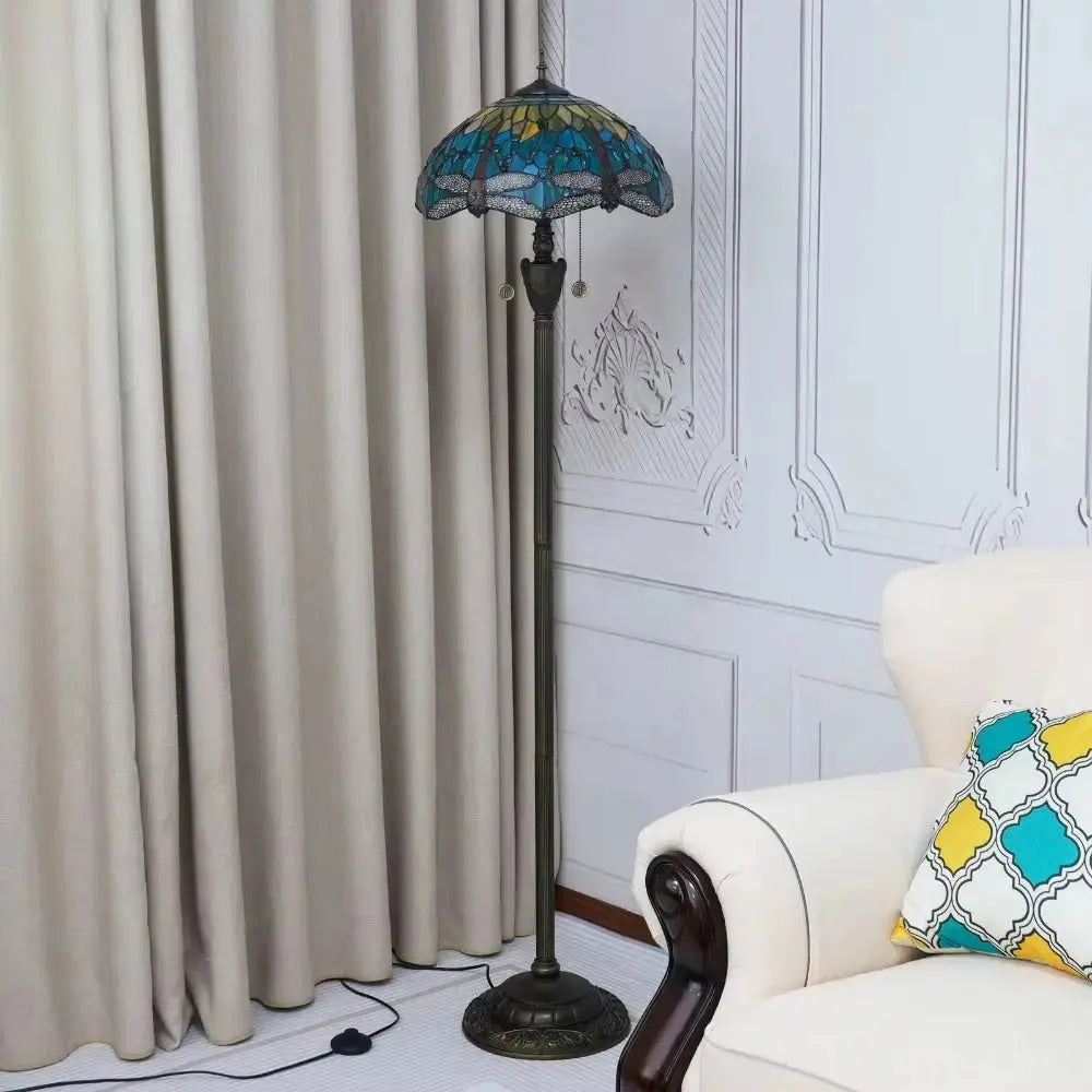 Dia40cm Tiffany Green Dragonfly Lampshade Antique Stained Glass Floor Lamps Classical Tiffany Lamp