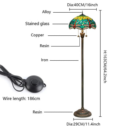 Dia40cm Tiffany Green Dragonfly Lampshade Antique Stained Glass Floor Lamps Classical Tiffany Lamp