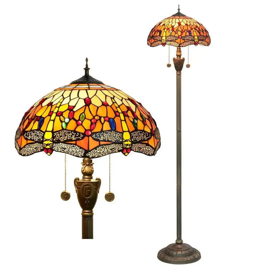 Dia40cm Tiffany Stained Glass Orange Lampshade Vintage Dragonfly Floor Lamp Classical Tiffany Lamp