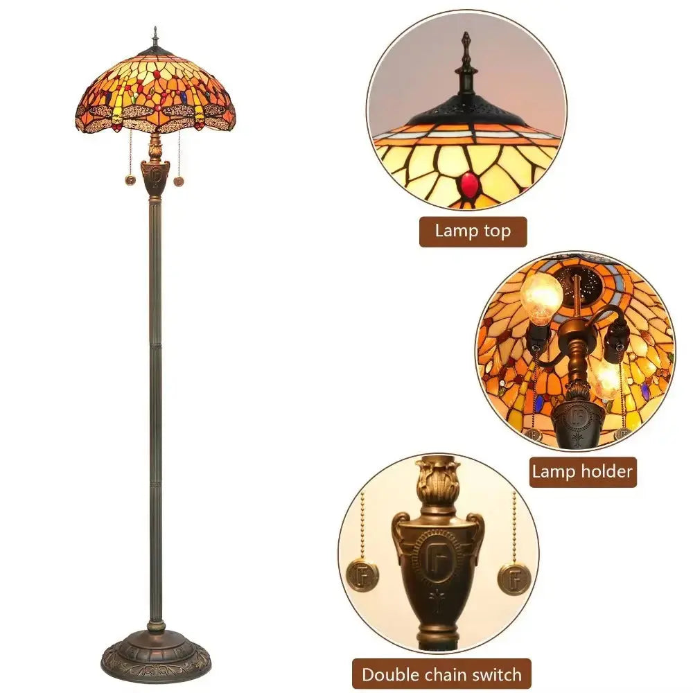 Dia40cm Tiffany Stained Glass Orange Lampshade Vintage Dragonfly Floor Lamp Classical Tiffany Lamp