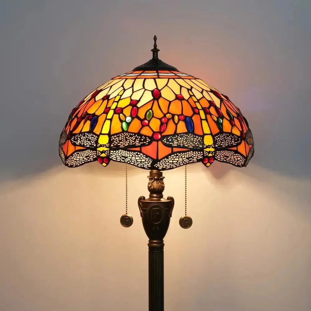 Dia40cm Tiffany Stained Glass Orange Lampshade Vintage Dragonfly Floor Lamp Classical Tiffany Lamp