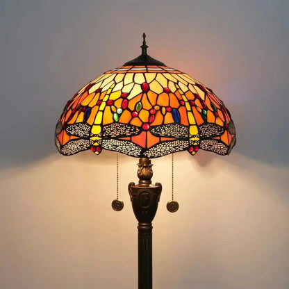 Dia40cm Tiffany Stained Glass Orange Lampshade Vintage Dragonfly Floor Lamp Classical Tiffany Lamp