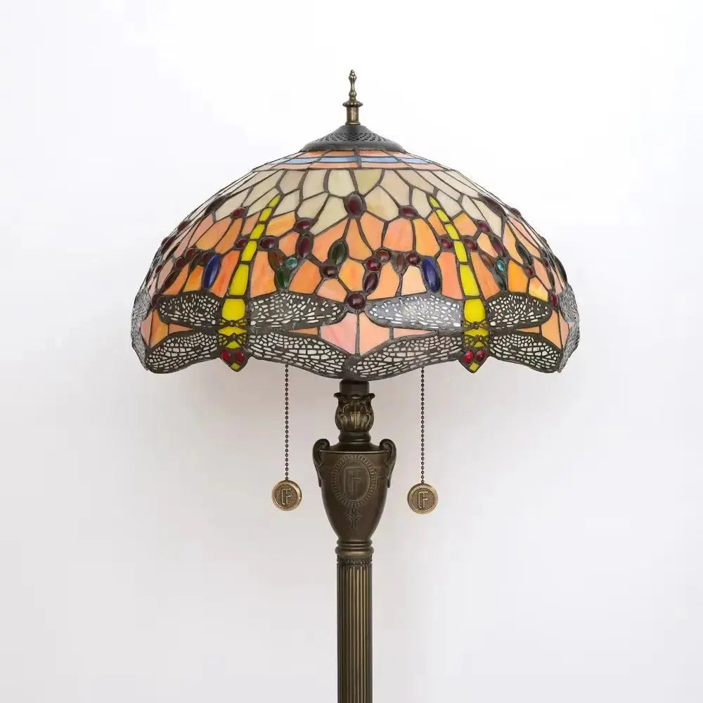 Dia40cm Tiffany Stained Glass Orange Lampshade Vintage Dragonfly Floor Lamp Classical Tiffany Lamp