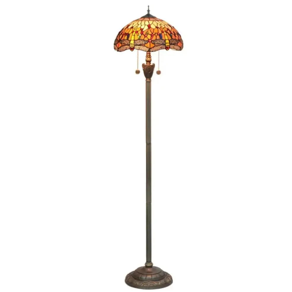 Dia40cm Tiffany Stained Glass Orange Lampshade Vintage Dragonfly Floor Lamp Classical Tiffany Lamp