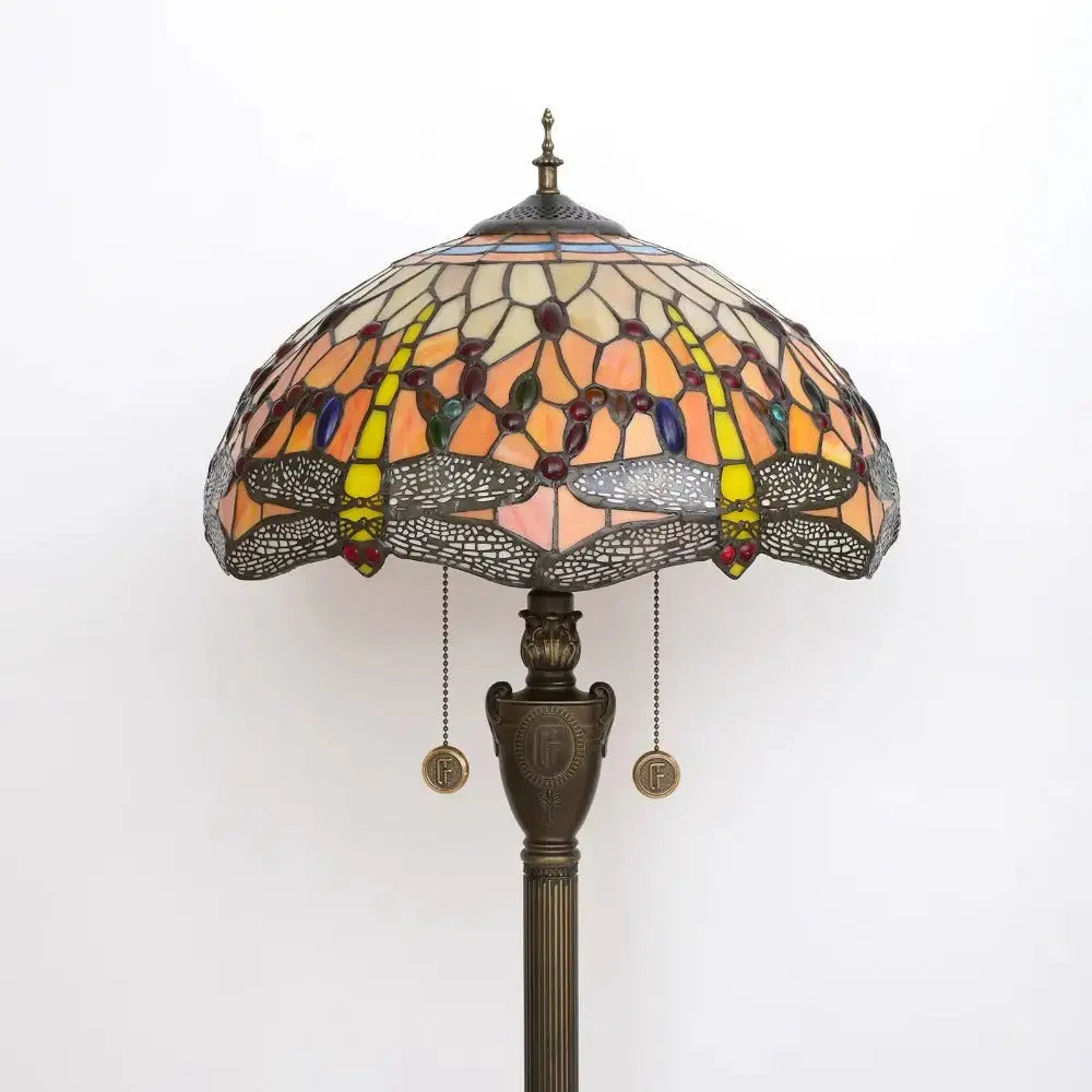 Dia40cm Tiffany Art Orange Dragonfly Lampshade Stained Glass Floor Lamp Classical Tiffany Lamp