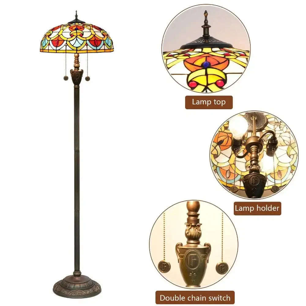 Dia40cm Tiffany Peach Heart Beads Lampshade Stained Glass Floor Lamp Classical Tiffany Lamp