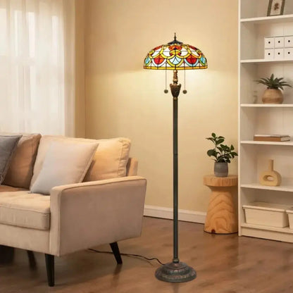 Dia40cm Tiffany Peach Heart Beads Lampshade Stained Glass Floor Lamp Classical Tiffany Lamp