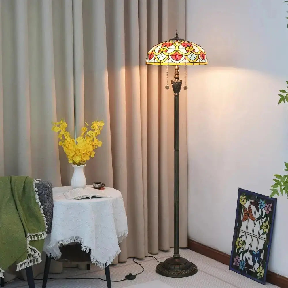 Dia40cm Tiffany Peach Heart Beads Lampshade Stained Glass Floor Lamp Classical Tiffany Lamp