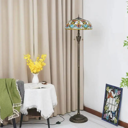 Dia40cm Tiffany Peach Heart Beads Lampshade Stained Glass Floor Lamp Classical Tiffany Lamp