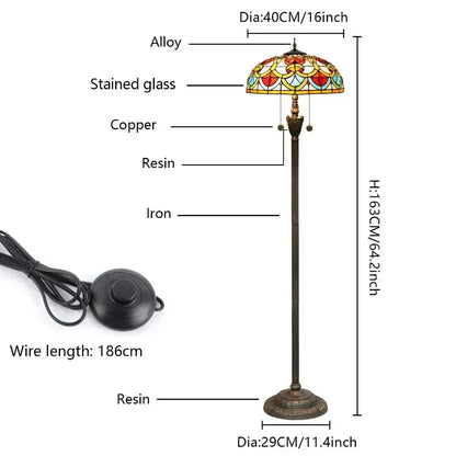 Dia40cm Tiffany Peach Heart Beads Lampshade Stained Glass Floor Lamp Classical Tiffany Lamp