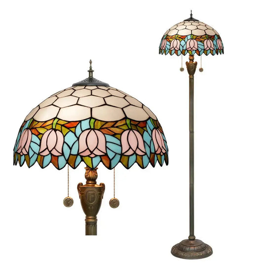 Dia40cm Pink Tulip Art Lampshade Tiffany Stained Glass Floor Lamp Classical Tiffany Lamp
