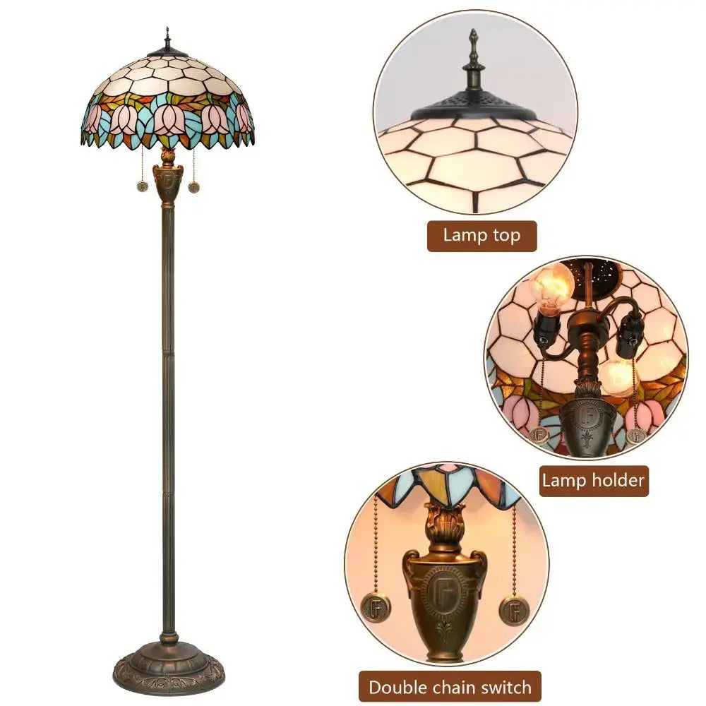 Dia40cm Pink Tulip Art Lampshade Tiffany Stained Glass Floor Lamp Classical Tiffany Lamp