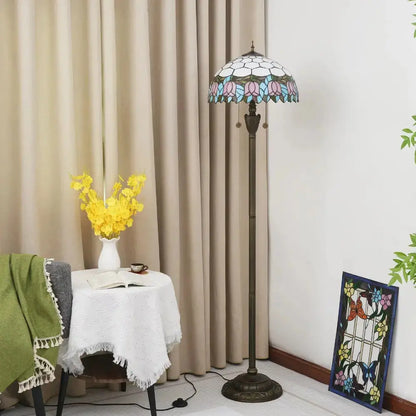 Dia40cm Pink Tulip Art Lampshade Tiffany Stained Glass Floor Lamp Classical Tiffany Lamp