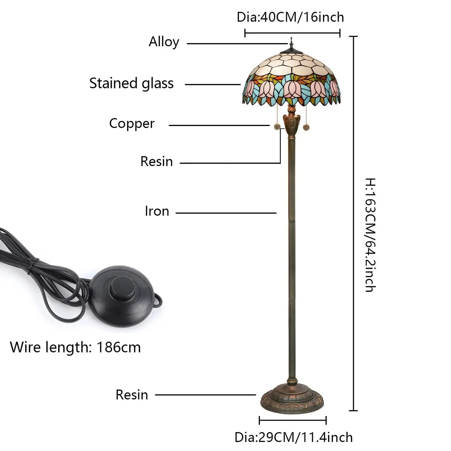 Dia40cm Pink Tulip Art Lampshade Tiffany Stained Glass Floor Lamp Classical Tiffany Lamp