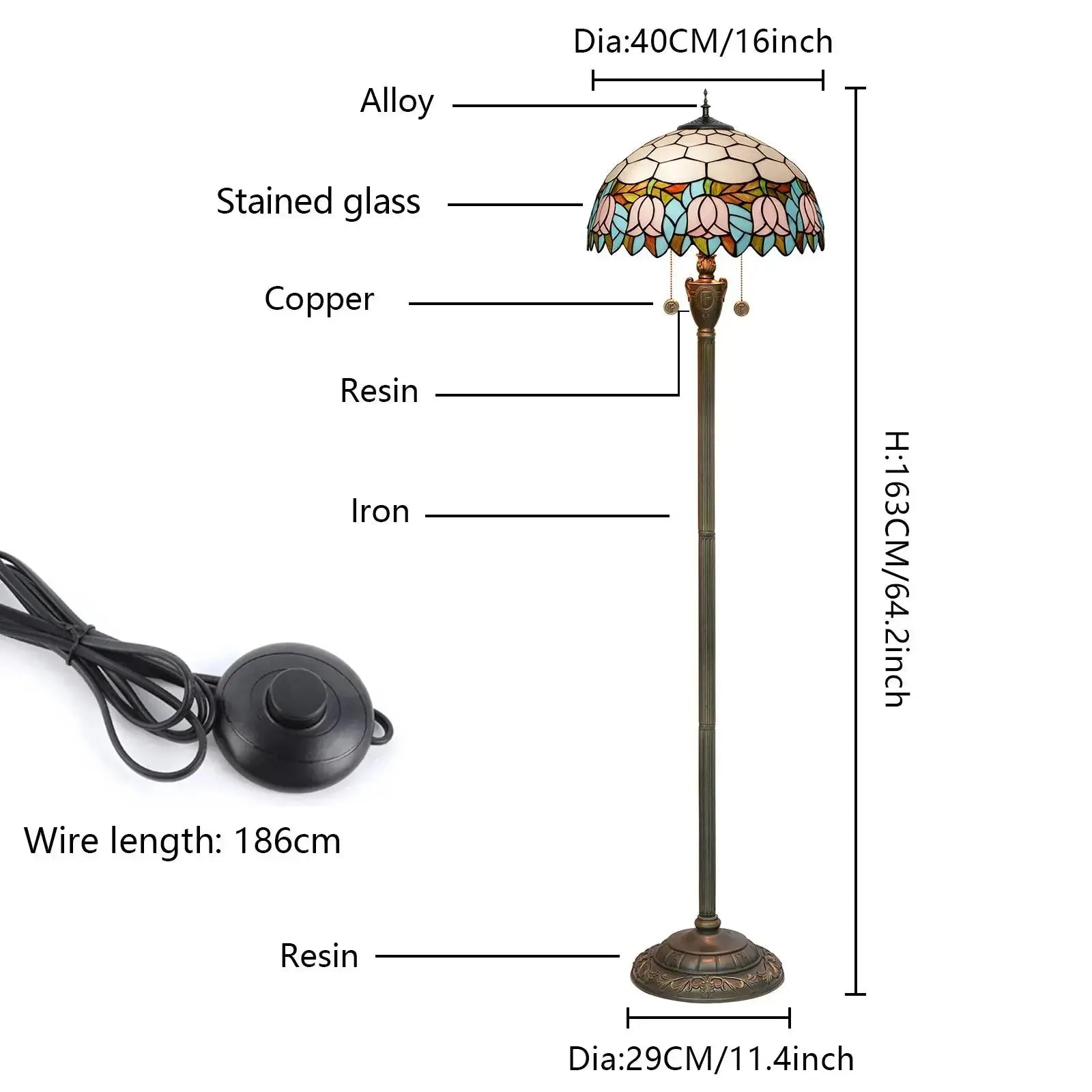 Dia40cm Pink Tulip Art Lampshade Tiffany Stained Glass Floor Lamp Classical Tiffany Lamp