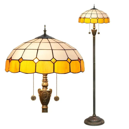 Dia40cm Yellow White Plaid Art Lampshade Tiffany Stained Glass Floor Lamp Classical Tiffany Lamp