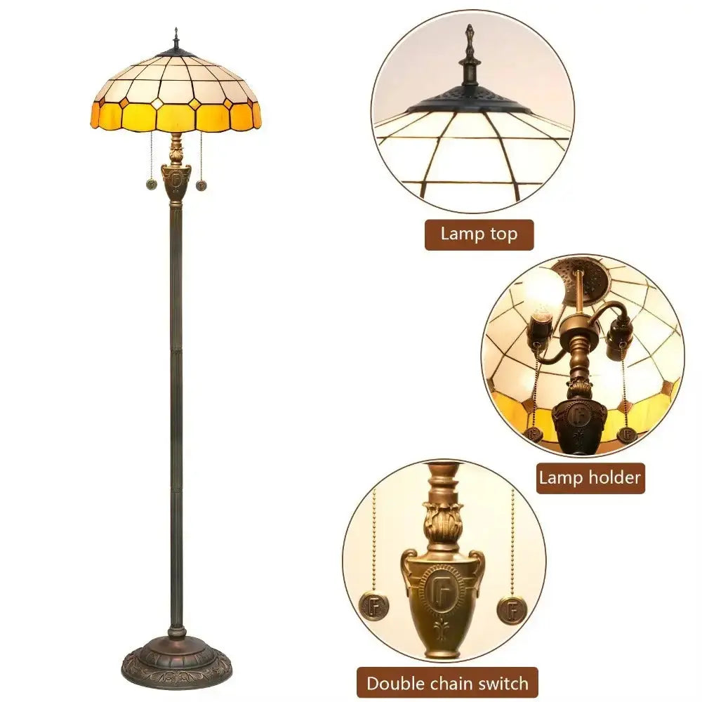 Dia40cm Yellow White Plaid Art Lampshade Tiffany Stained Glass Floor Lamp Classical Tiffany Lamp