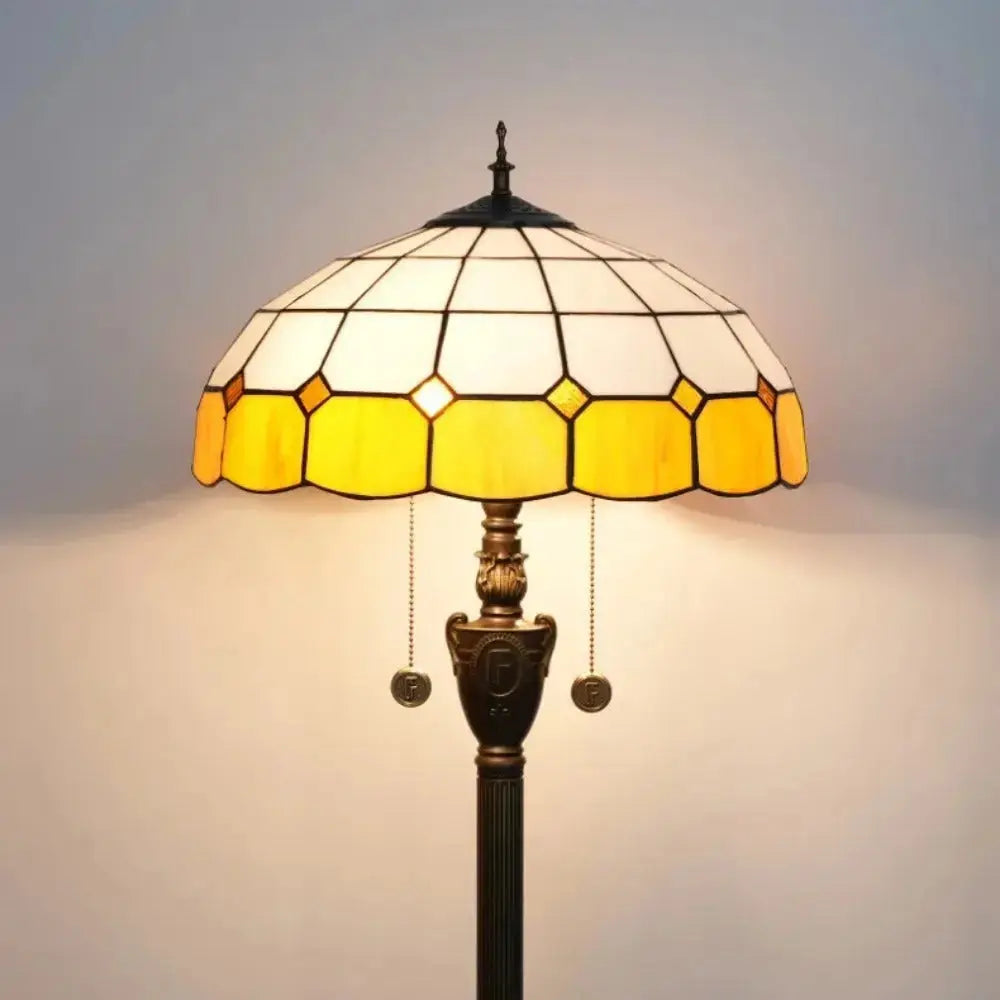 Dia40cm Yellow White Plaid Art Lampshade Tiffany Stained Glass Floor Lamp Classical Tiffany Lamp