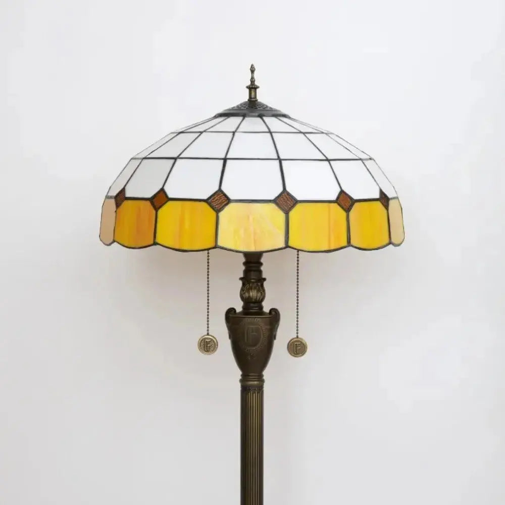 Dia40cm Yellow White Plaid Art Lampshade Tiffany Stained Glass Floor Lamp Classical Tiffany Lamp