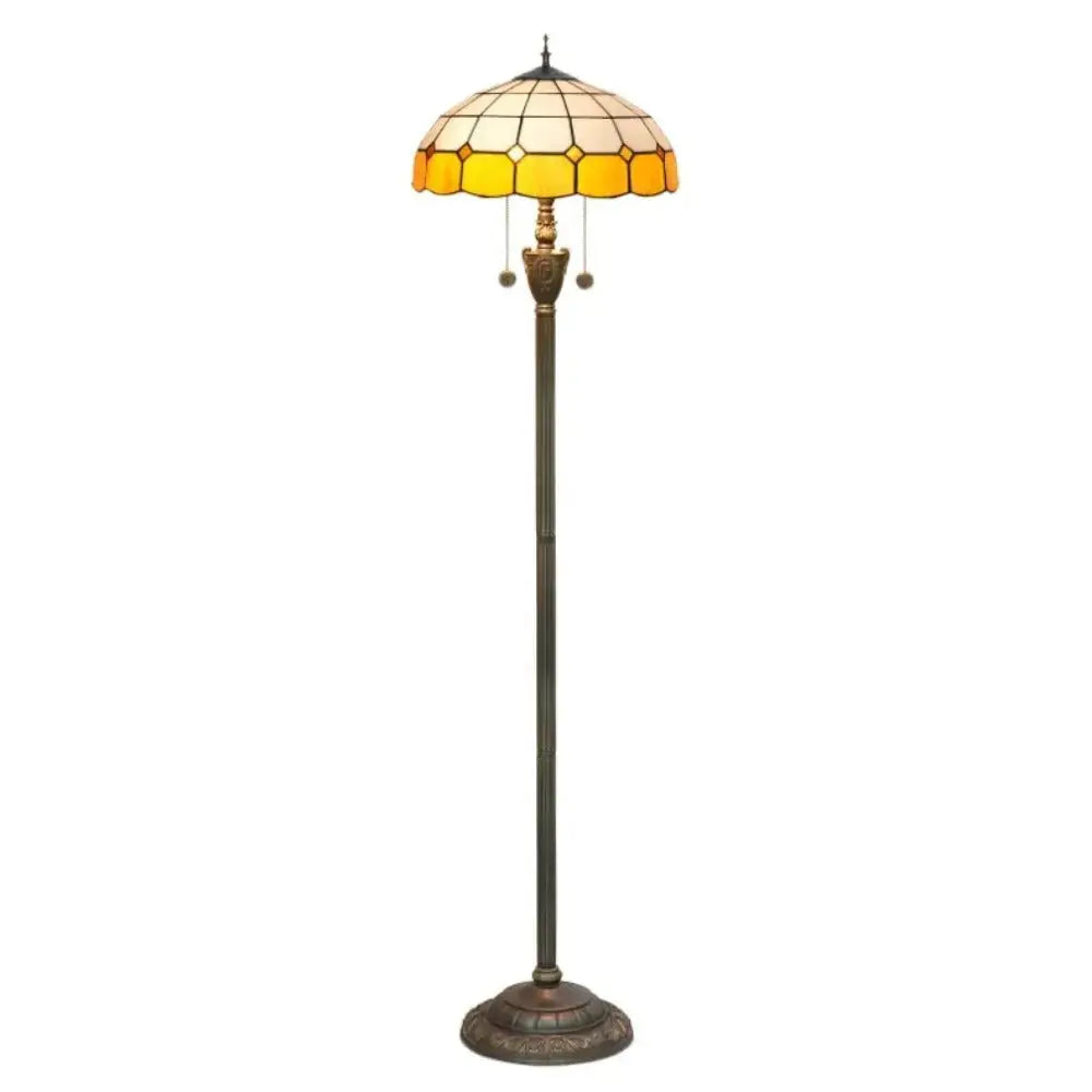 Dia40cm Yellow White Plaid Art Lampshade Tiffany Stained Glass Floor Lamp Classical Tiffany Lamp