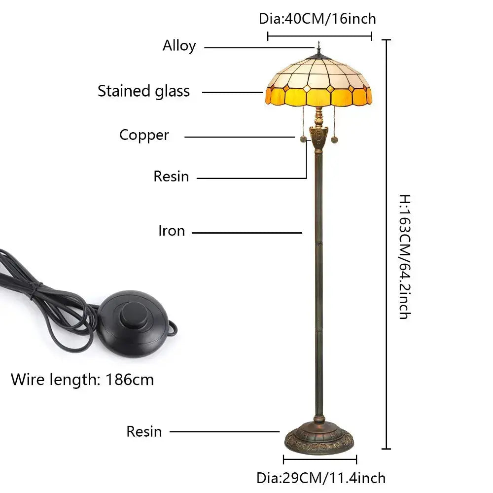 Dia40cm Yellow White Plaid Art Lampshade Tiffany Stained Glass Floor Lamp Classical Tiffany Lamp