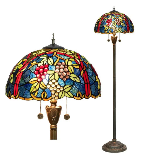 Dia43cm Stained Glass Grape Fruit Art Lampshade Tiffany Standing Floor Lamp Classical Tiffany Lamp