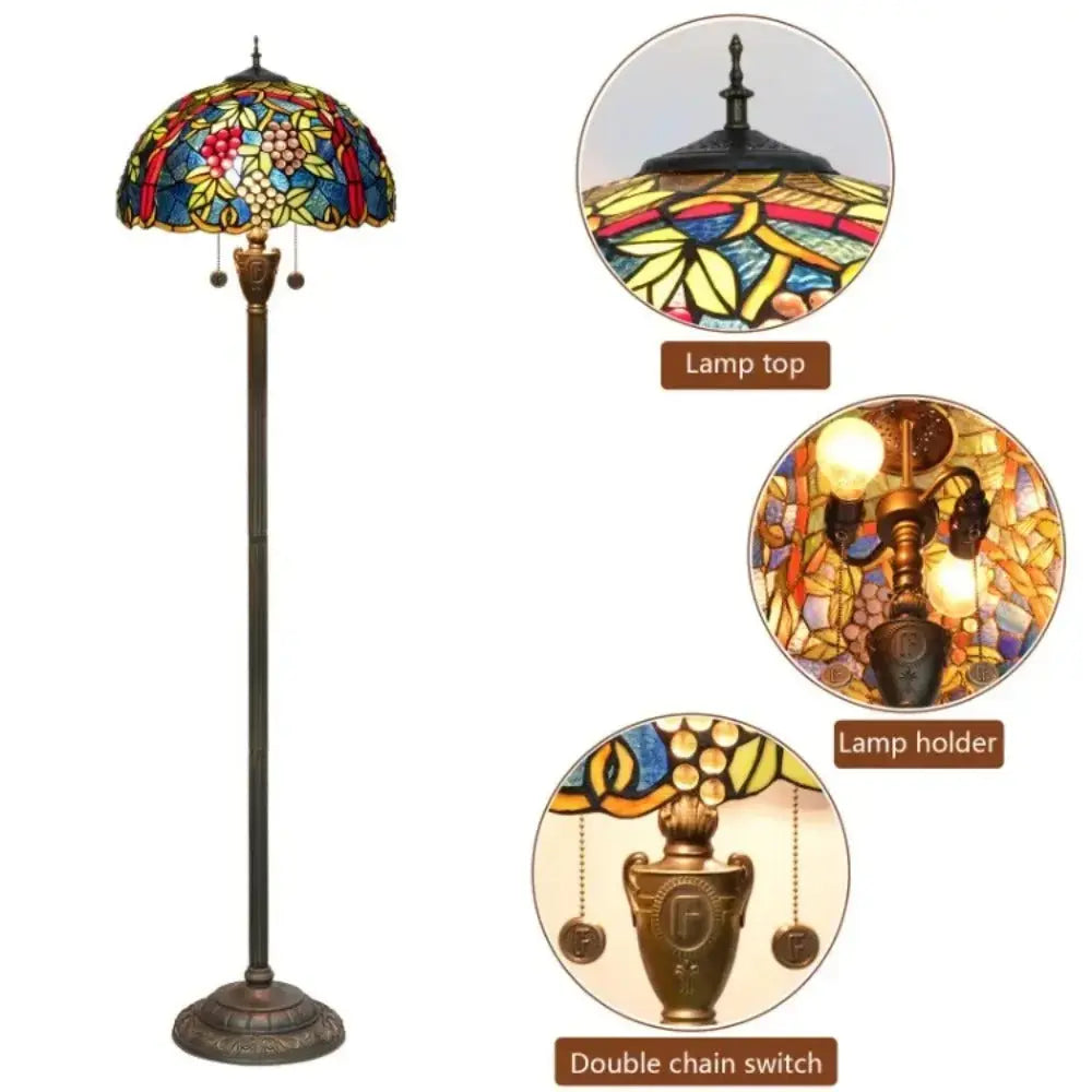 Dia43cm Stained Glass Grape Fruit Art Lampshade Tiffany Standing Floor Lamp Classical Tiffany Lamp