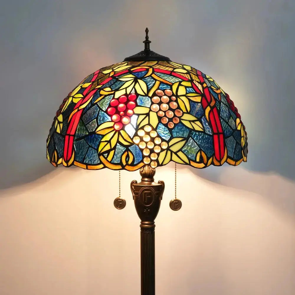 Dia43cm Stained Glass Grape Fruit Art Lampshade Tiffany Standing Floor Lamp Classical Tiffany Lamp