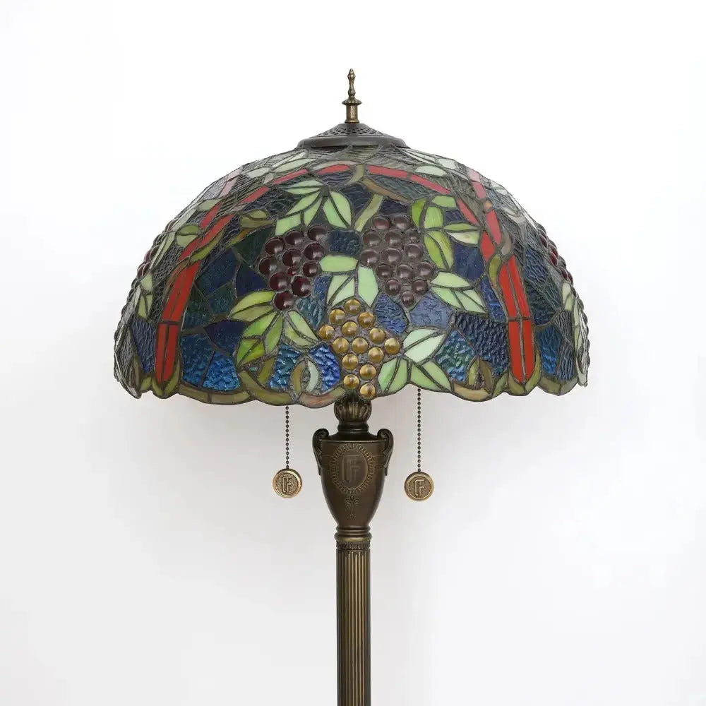 Dia43cm Stained Glass Grape Fruit Art Lampshade Tiffany Standing Floor Lamp Classical Tiffany Lamp