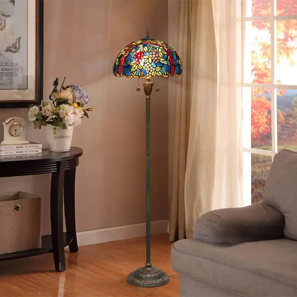 Dia43cm Stained Glass Grape Fruit Art Lampshade Tiffany Standing Floor Lamp Classical Tiffany Lamp
