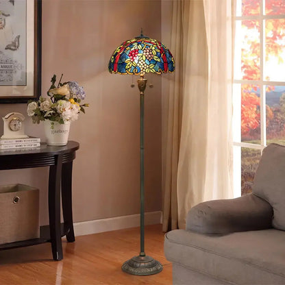 Dia43cm Stained Glass Grape Fruit Art Lampshade Tiffany Standing Floor Lamp Classical Tiffany Lamp