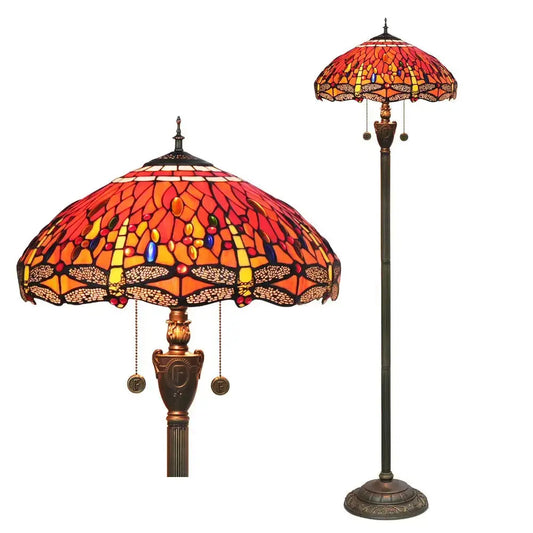 Dia45cm Stained Glass Red Dragonfly Lampshade Vintage Tiffany Floor Lamps for Sale Classical Tiffany Lamp