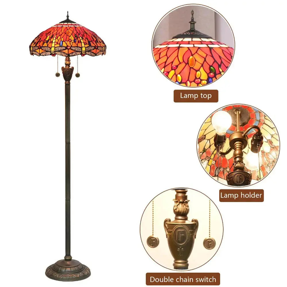 Dia45cm Stained Glass Red Dragonfly Lampshade Vintage Tiffany Floor Lamps for Sale Classical Tiffany Lamp