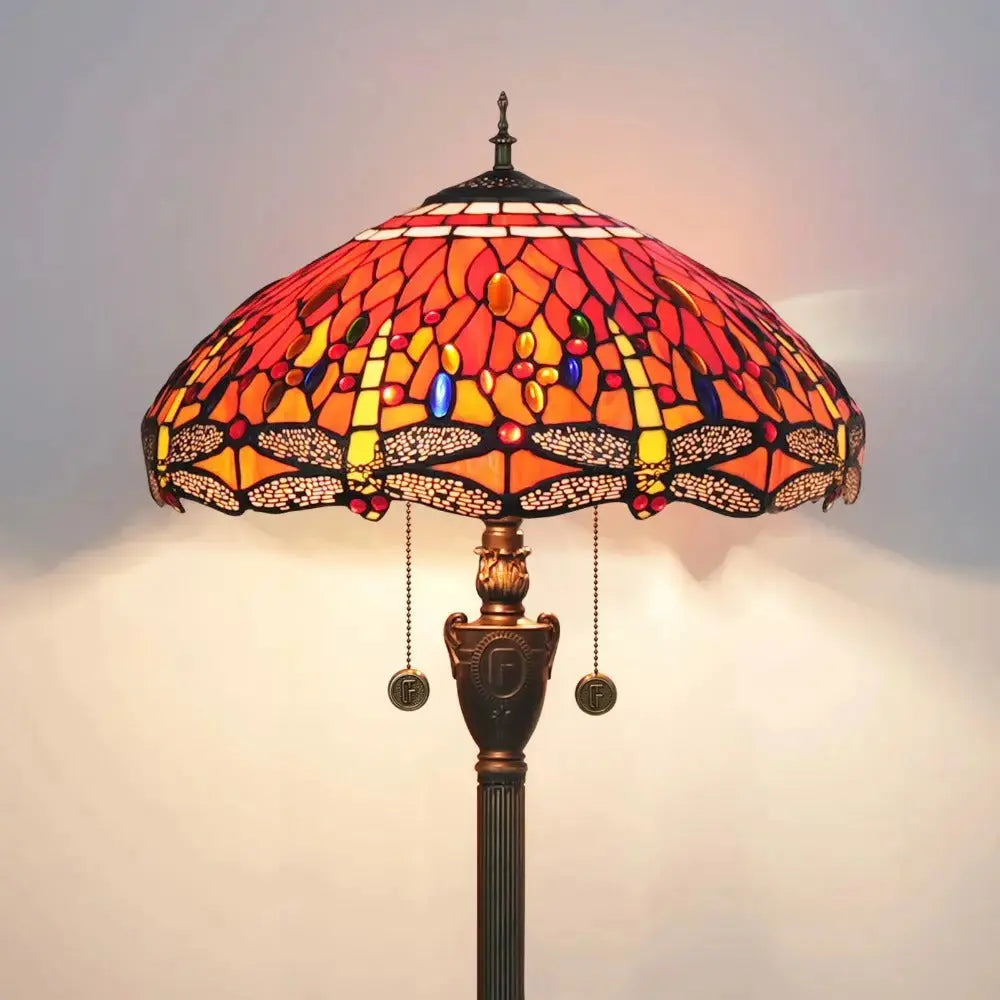 Dia45cm Stained Glass Red Dragonfly Lampshade Vintage Tiffany Floor Lamps for Sale Classical Tiffany Lamp